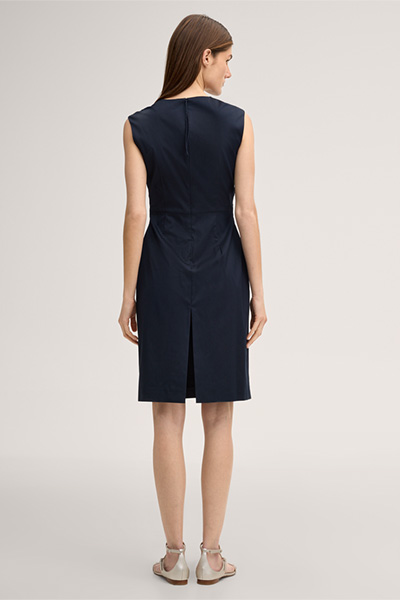 Midi-length stretch cotton shift dress in navy