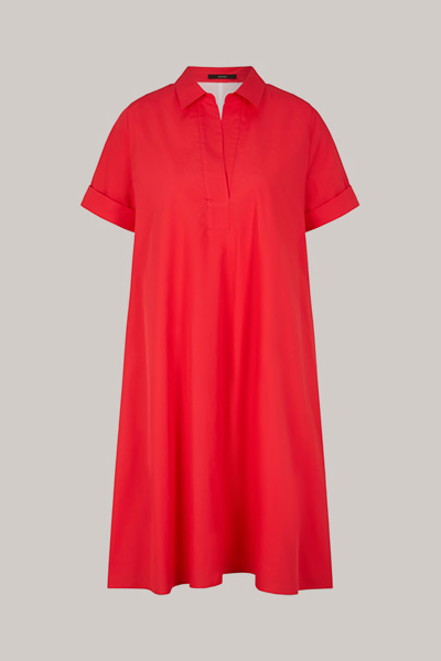 Popeline-Baumwoll-Kleid in A-Linie mit Polokragen in Rot