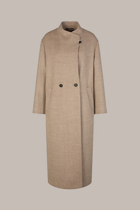 Woll-Mantel mit Fischgratmuster in Beige