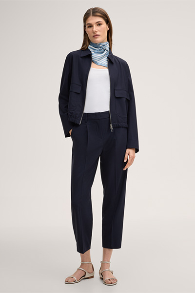 Virgin wool jogger-style pleated trousers in navy