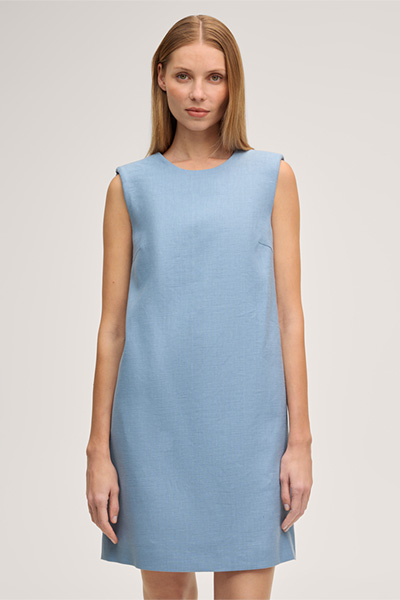 Light blue sleeveless mini-length stretch linen eggshape dress