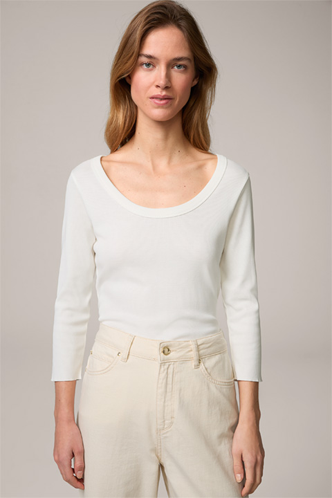 Tencel Cotton Ribbed Long-sleeved Top in Ecru