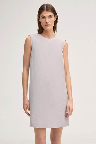 Beige mini-length sleeveless stretch linen eggshape dress