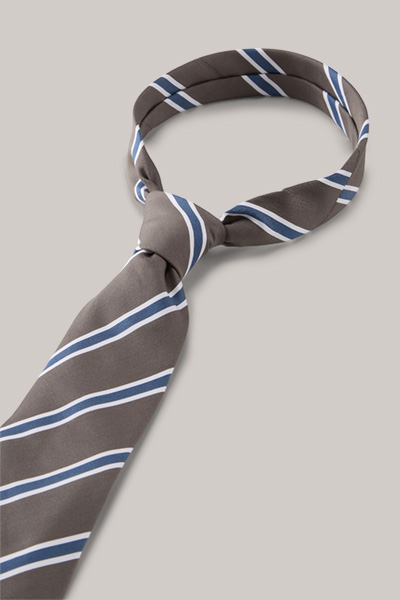 Cotton Blend Tie with Silk in Taupe Stripes