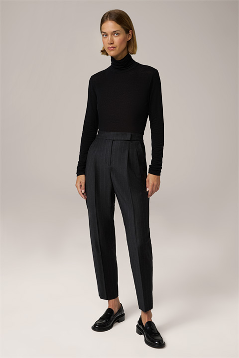 Pleated-Front Flannel Pinstripe Trousers in Anthracite