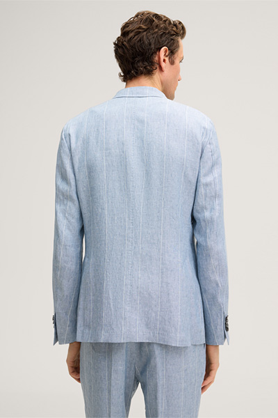 Salio double-breasted linen modular jacket in blue with pinstripes