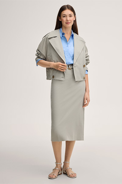 Double cotton stretch trench blazer jacket in greige