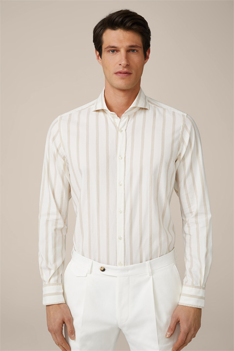Lano Cotton Shirt in Cream and Brown Striped