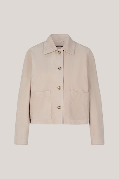 Ziegenvelours-Leder-Hemdjacke in Steingrau