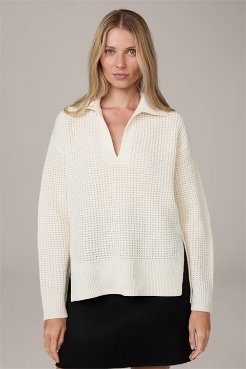 Schurwoll-Pullover mit Cashmere in Ecru