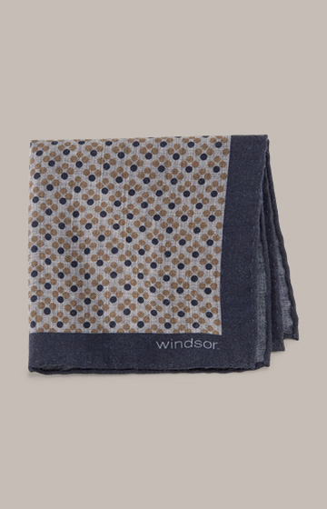 Virgin wool breast pocket handkerchief in a beige and blue pattern