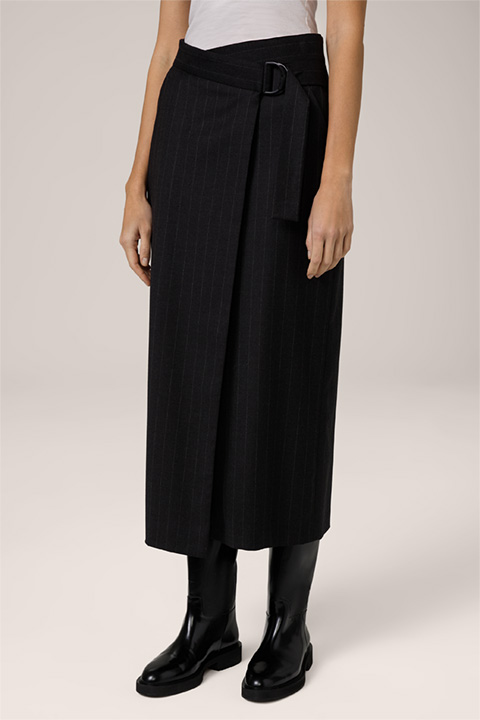 Pinstripe Flannel Skirt with Wrap Detail in Anthracite