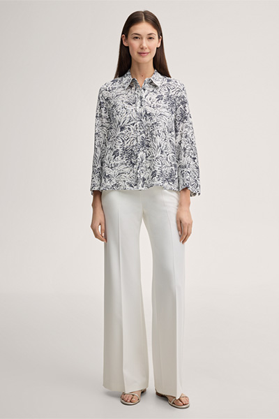 Lyocell-Print-Hemdbluse in Navy Ecru