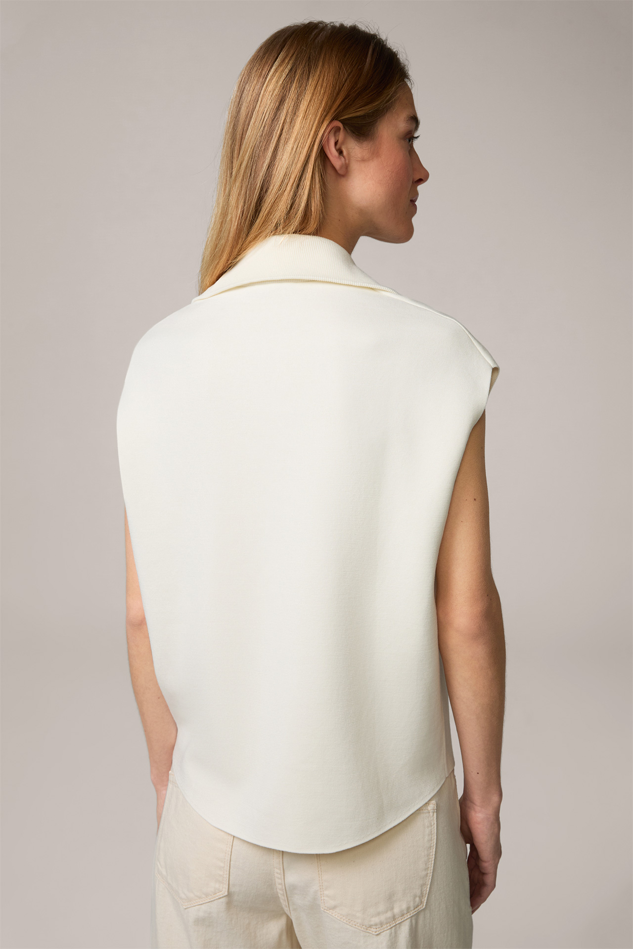 Baumwollmix-Double-Strick-Top in Creme