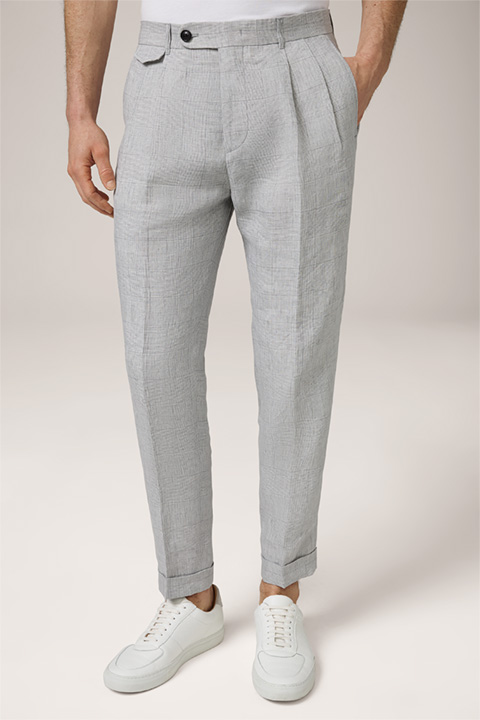 Sapo Modular Pleated Linen Trousers in a Grey Pattern