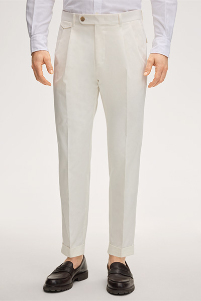 Baumwollmix-Hose Sapo mit Bundfalte in Weiss