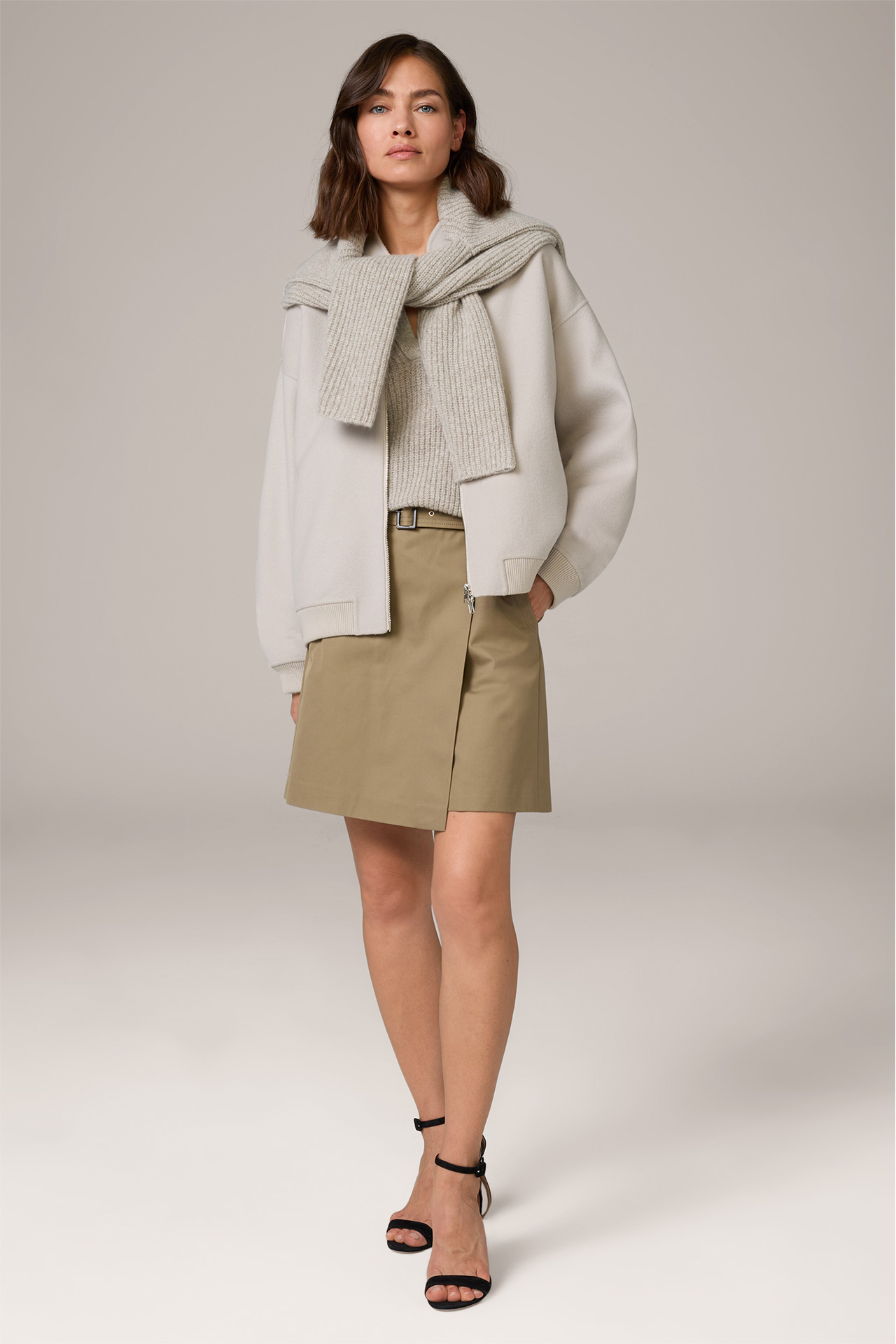 Wool and Cashmere Blend Sweater with Polo Collar in a Beige Pattern
