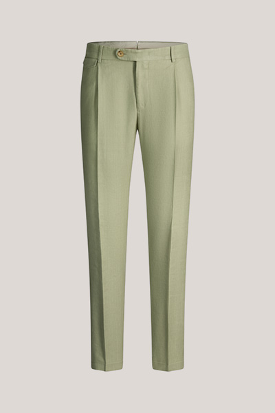 Pantalon modulable en lin stretch Silvi avec plis à la taille, couleur vert clair