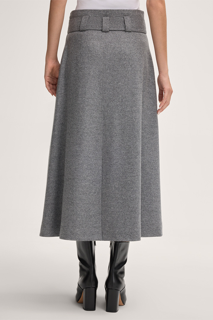 Midi Skirt in Wool Jersey with Belt in Grey