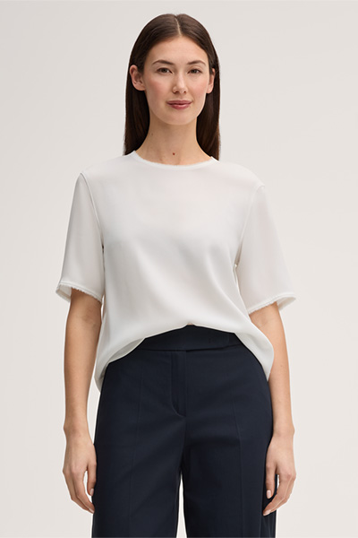 Crepe-Kurzarm-Bluse in Ecru