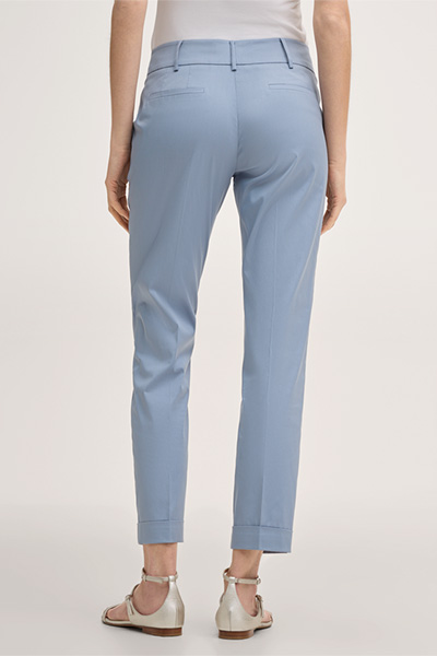 Cotton stretch suit trousers with turn-ups in light blue