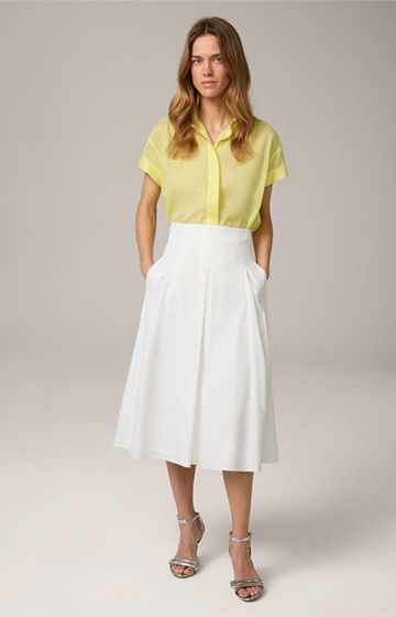 Cotton Stretch Midi Length Skirt in Ecru