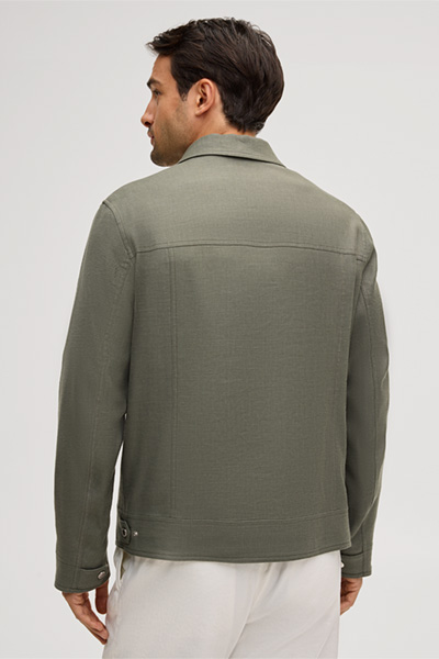 Leinenmix-Blouson Teo mit Hemdkragen in Oliv