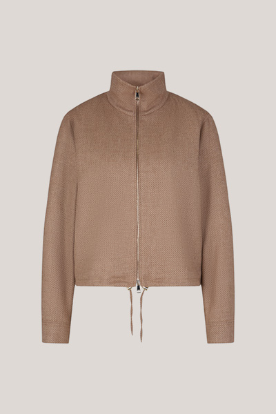 Wool Blend Zipped Blouson in Brown