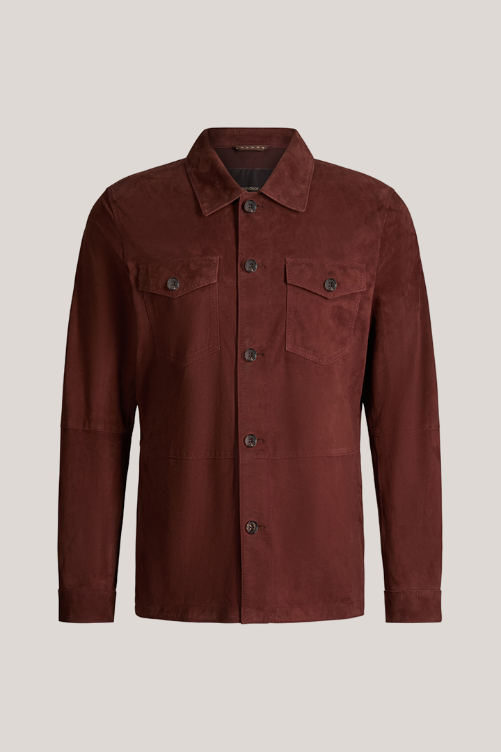 Führt zu Produktdetailseite „Veloursleder-Overshirt Oleano in Bordeaux Rot"