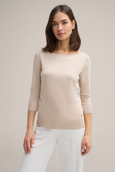 Tencel-Baumwoll Shirt mit 3/4 Arm in Hellbeige