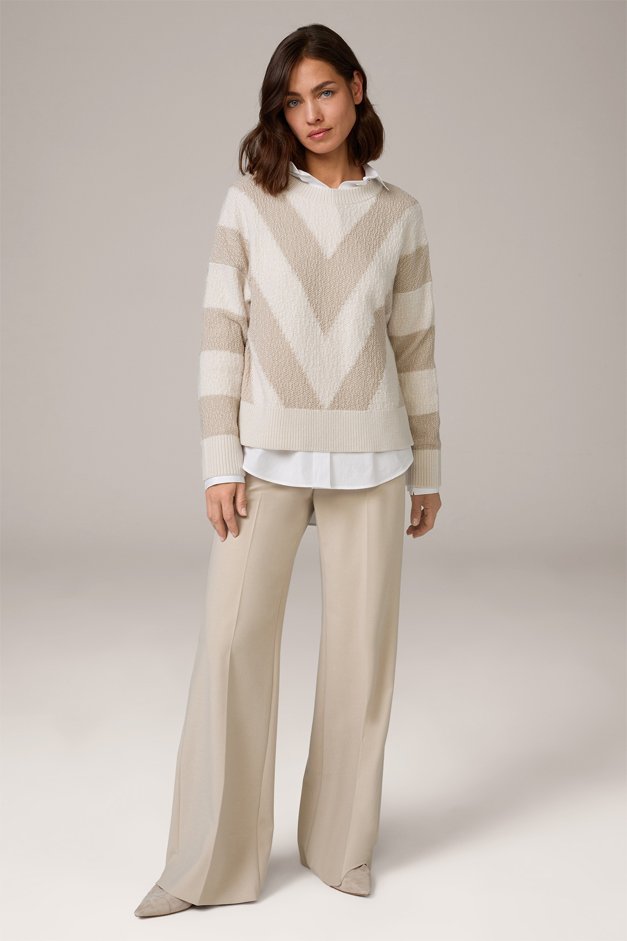Bouclé-textured Virgin Wool Sweater in Light Beige and Ecru pattern
