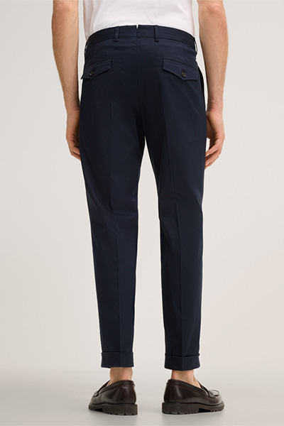Sapo Cotton Blend Modular Trousers with Waist Pleats in Navy