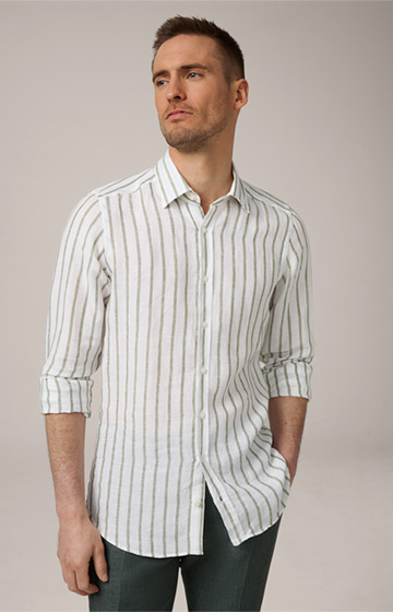 Lapo Linen Shirt in White and Olive Stripes