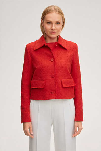 Baumwoll-Summer-Tweed-Kurz-Blazer in Rot