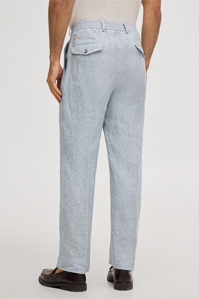 Franco linen modular trousers with pleat on the waistband in washed blue