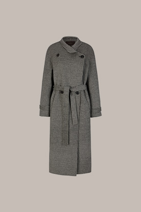 Doubleface-Roben-Mantel in Schwarz-Grau-Ecru gemustert