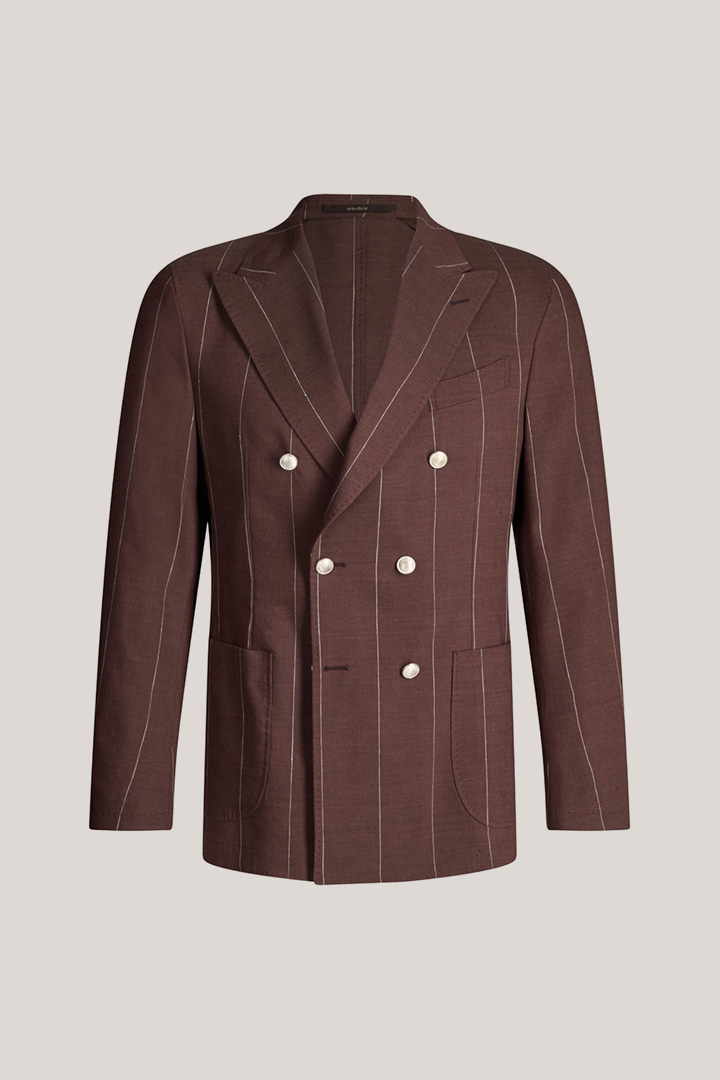 Schurwollmix-Baukasten-Doppelreiher Salio mit Leinen in Bordeaux Rot mit Nadelstreifen