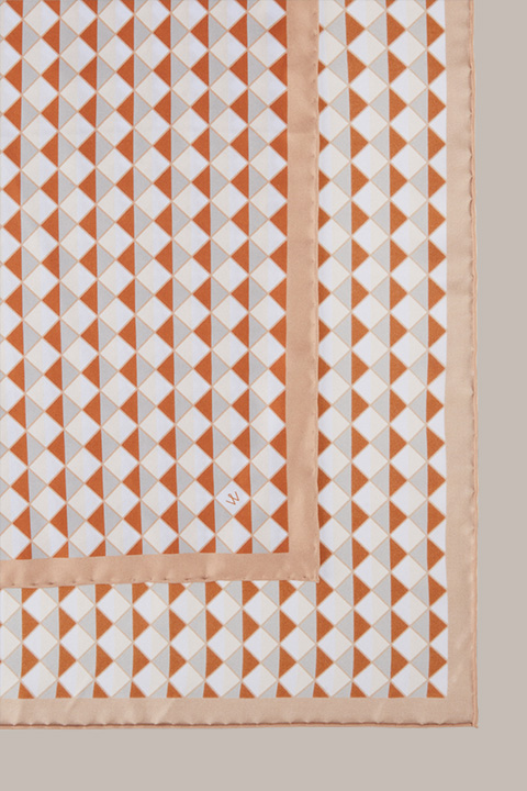 Silk Scarf in Copper/Ecru/Grey Pattern