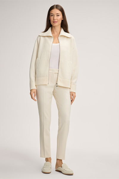 Double-Knit-Zipp-Jacke mit Stehkragen in Creme