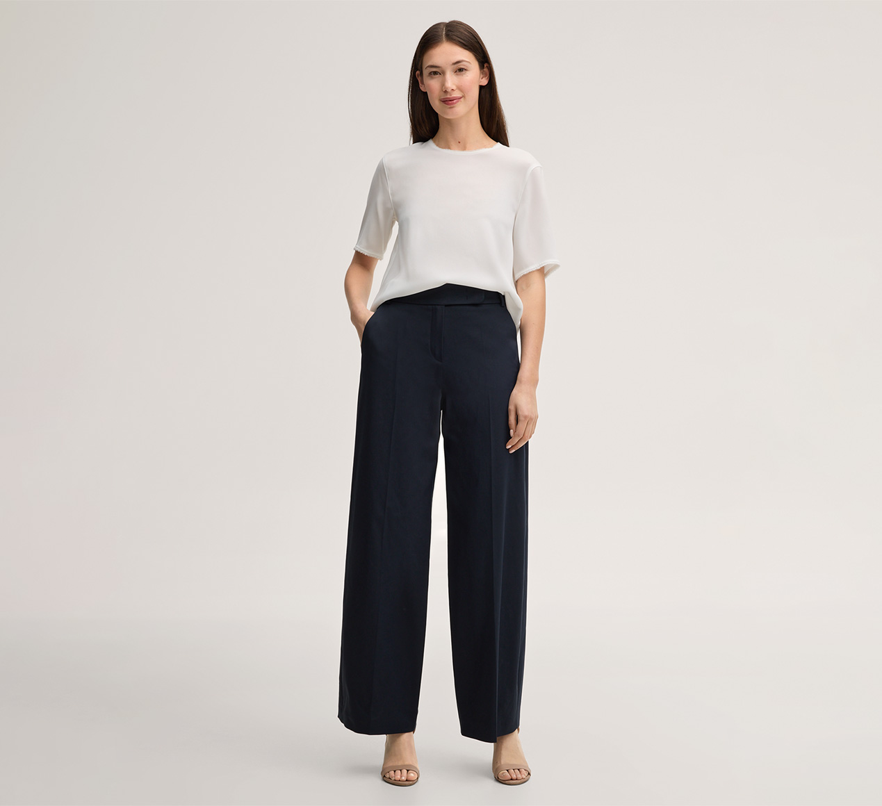 windsor. presents the product Double Cotton Stretch Marlene Trousers in Navy from the category Trousers & Jeans