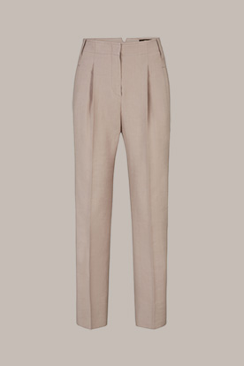 Linen Stretch Pleated Front Trousers in Taupe