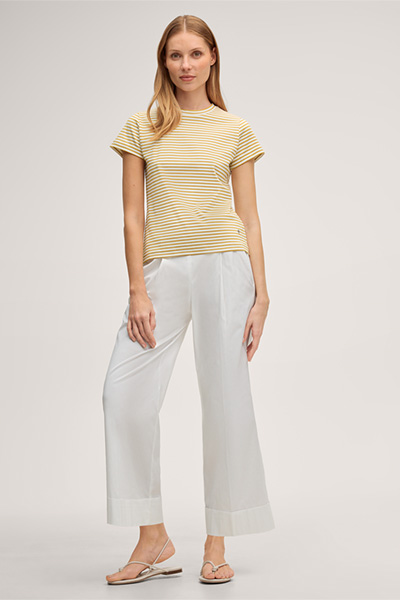 Cotton interlock T-shirt in yellow and ecru stripes
