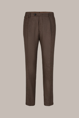 Silvi Wool Blend Trousers with Cashmere and Pleated-front in Brown Marl