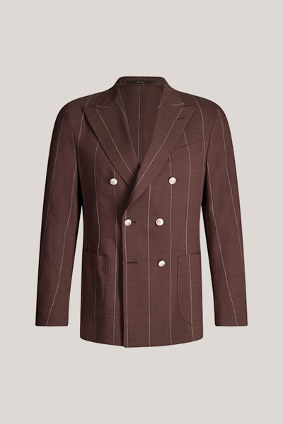 Schurwollmix-Baukasten-Doppelreiher Salio mit Leinen in Bordeaux Rot mit Nadelstreifen