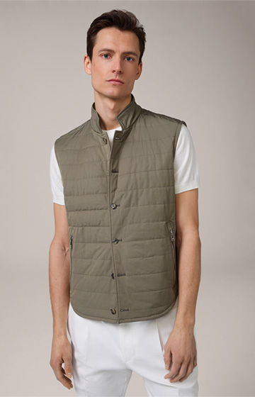 Emiliano Cotton Blend Quilted Gilet with Stand-up Collar in Olive