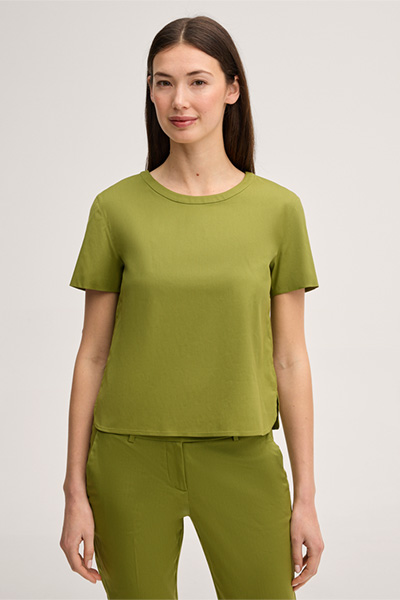 Baumwollstretch-Kurzarm-Bluse in Grün