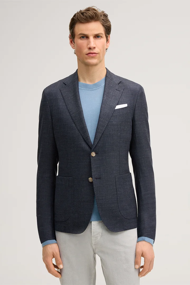 Führt zu Produktdetailseite „Schurwollmix-Sakko Giorno mit Leinen in Navy"