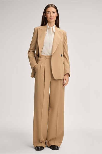 Palazzo Pleat-Front Trousers in a Wool Blend in Brown
