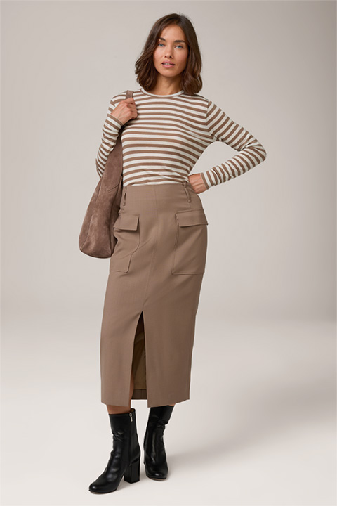 Tencel Stretch Wool Shirt in Ecru/Brown Stripes