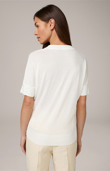 Tencel-Baumwoll-Shirt mit V-Ausschnitt in Ecru